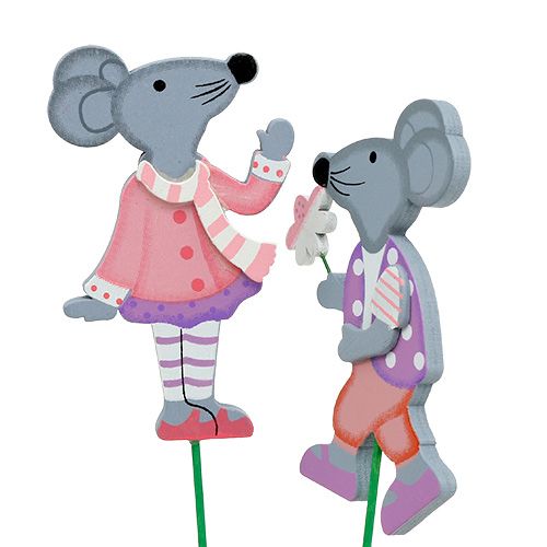 Floristik24 Decorative plug mouse with flower 8.5cm 14pcs