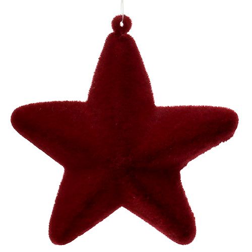 Floristik24 Decorative star dark red 20cm flocked