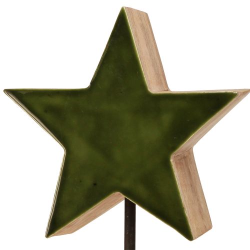 Product Decorative star wood on stick base green brown 20x9.5x50cm