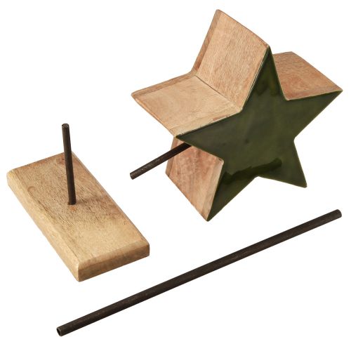 Product Decorative star wood on stick base green brown 20x9.5x50cm