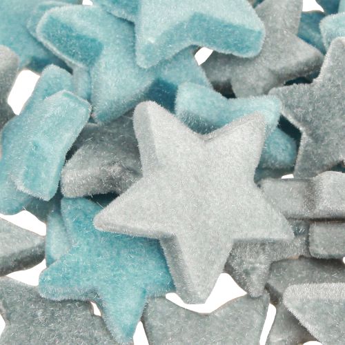 Product Decorative stars flocked scatter decoration blue Ø4/5cm 40 pcs