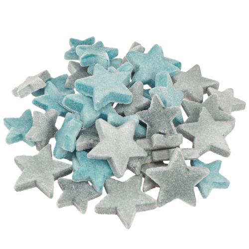 Product Decorative stars flocked scatter decoration blue Ø4/5cm 40 pcs