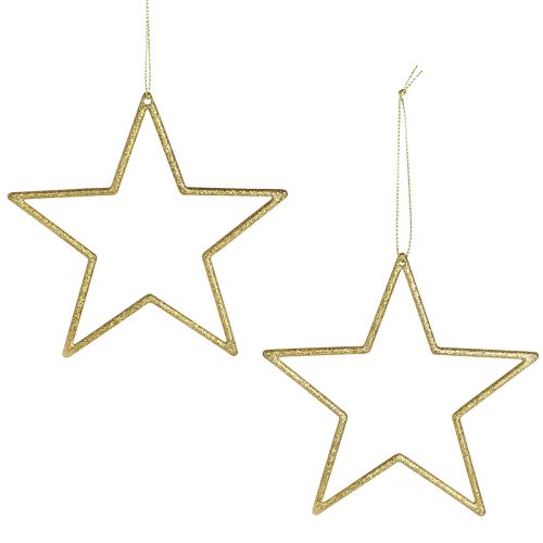 Product Decorative stars for hanging, tree ornaments, gold, Ø12cm, 12 pieces – Shiny Christmas decorations