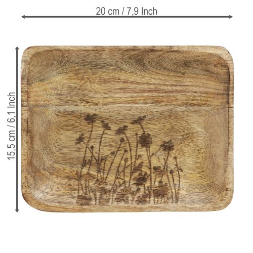 Product Decorative tray wood with floral pattern mango wood 20×15.5cm