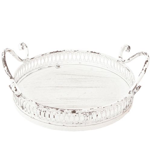 Floristik24 Decorative tray metal white handle shabby chic Ø20cm H8cm