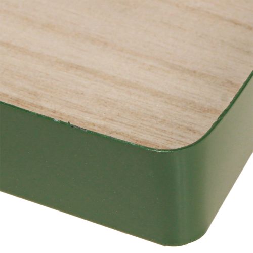 Product Decorative tray metal square green wooden base 25.5×25.5cm