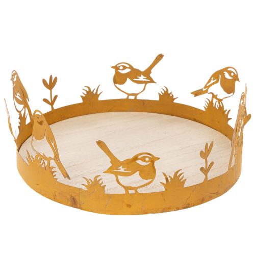 Decorative tray, table decoration with birds, spring decoration, rusted metal, Ø20cm H8.5cm buy online | Floristik24.ie