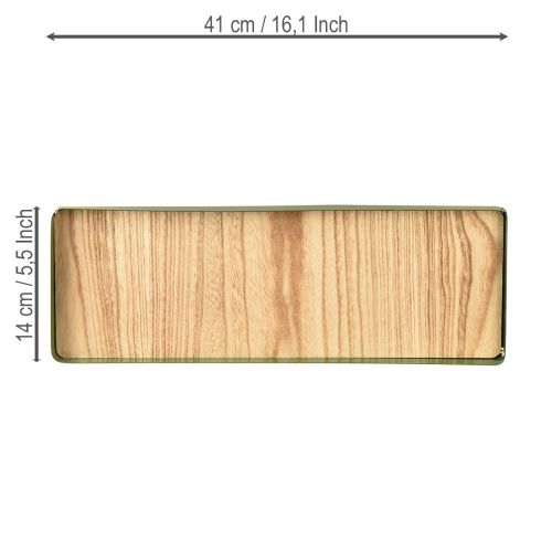Product Decorative tray rectangular green metal wooden base 41×14cm