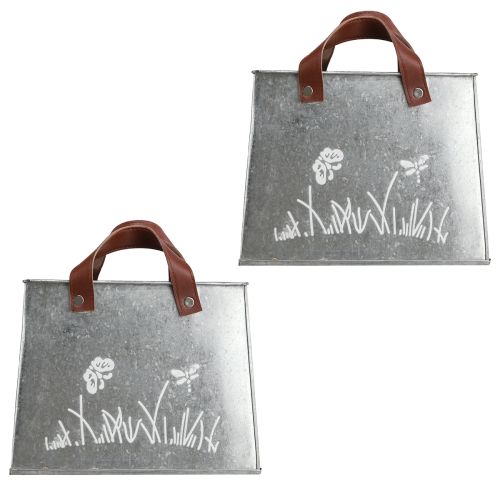 Product Decorative Bag Silver White Brown Metal Plant Pot L22cm 2pcs