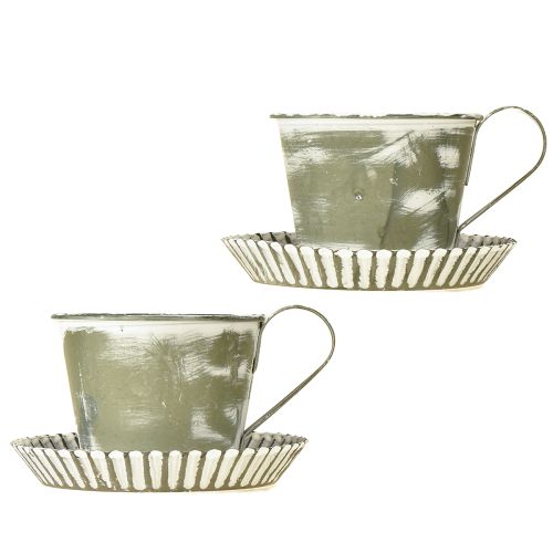 Floristik24 Decorative cup metal white washed antique Ø9cm H8cm 2pcs