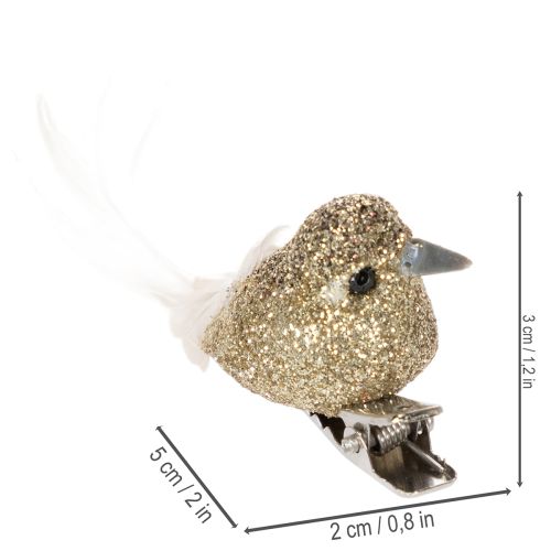 Product Decorative pair of doves, decorative birds with clip, golden, 5cm, 4 pieces