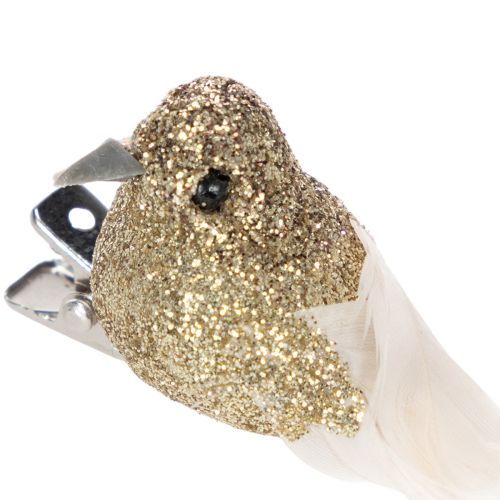 Product Decorative pair of doves, decorative birds with clip, golden, 5cm, 4 pieces