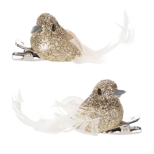 Product Decorative pair of doves, decorative birds with clip, golden, 5cm, 4 pieces