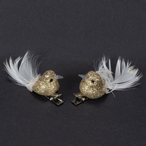 Product Decorative pair of doves, decorative birds with clip, golden, 5cm, 4 pieces