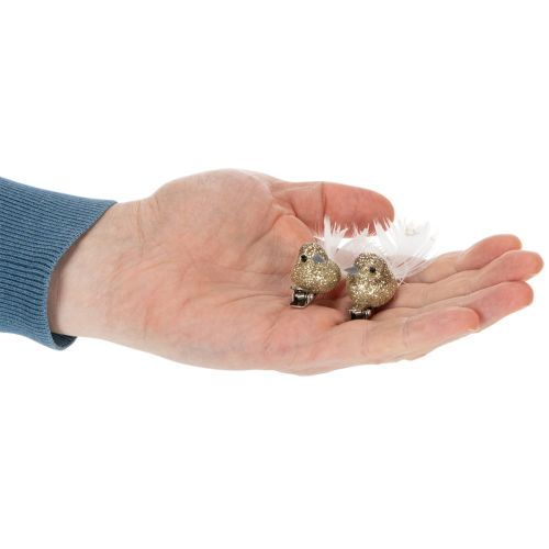 Product Decorative pair of doves, decorative birds with clip, golden, 5cm, 4 pieces