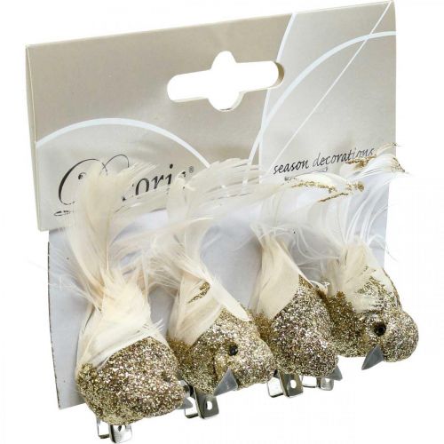 Product Decorative Dove Pair Decorative Birds with Clip Golden L5cm 4 Pcs