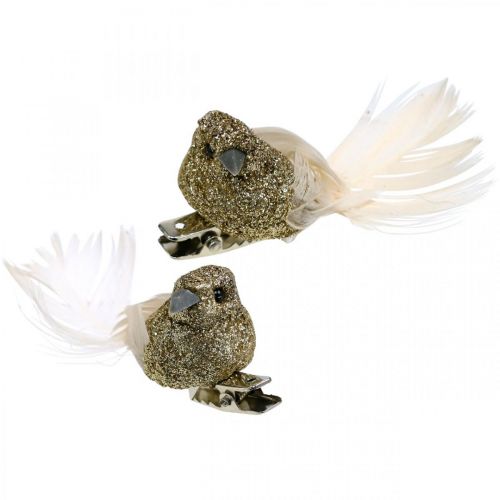 Floristik24 Decorative Dove Pair Decorative Birds with Clip Golden L5cm 4 Pcs
