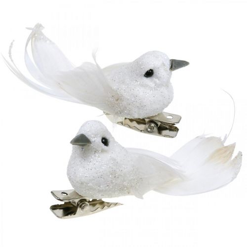Decorative Dove Pair Decorative Birds with Clip White L5cm 4 Pcs