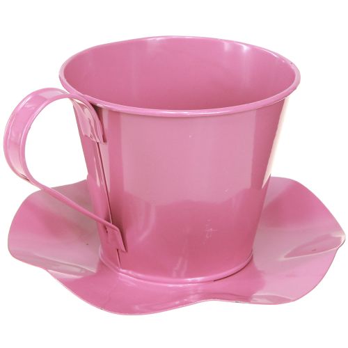 Product Decorative tea cup metal cup with plate pink Ø12 H10cm 8 pcs