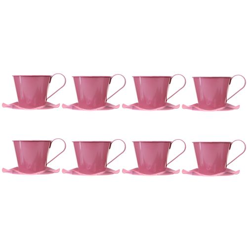 Product Decorative tea cup metal cup with plate pink Ø12 H10cm 8 pcs