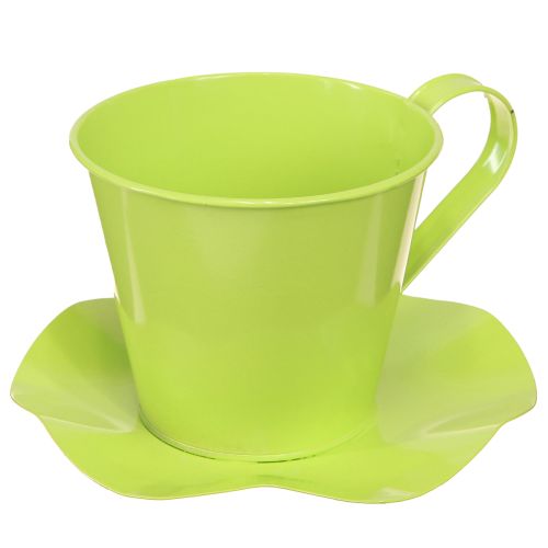 Product Decorative tea cup metal with plate light green Ø12 H10cm 8 pcs