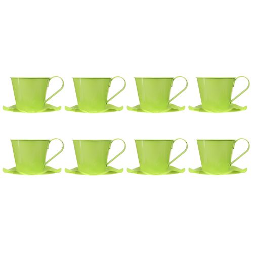 Product Decorative tea cup metal with plate light green Ø12 H10cm 8 pcs