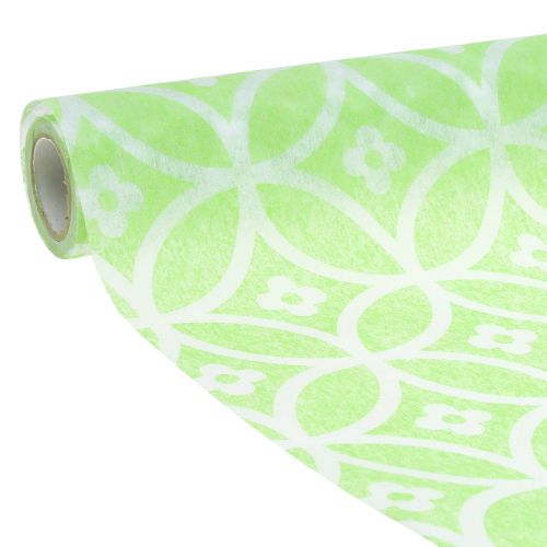 Floristik24 Decorative table ribbon with flowers light green 30cm x 300cm