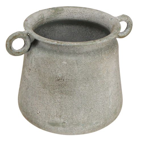 Decorative pot vintage planter metal with handles grey H13.5cm