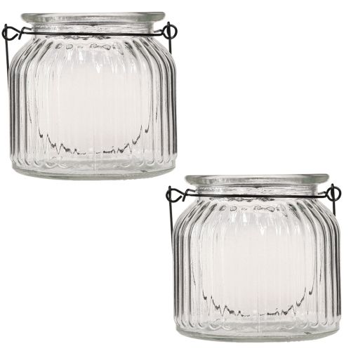 Floristik24 Decorative vase retro glass lantern handle Ø10cm H10cm 2pcs