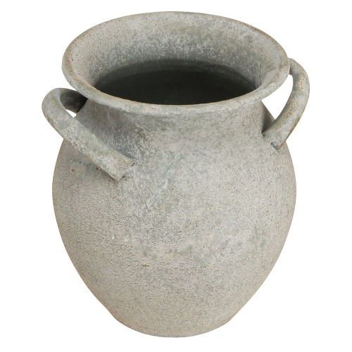 Product Decorative vase with handles vintage planter metal grey H13cm
