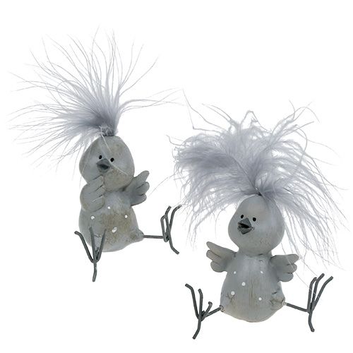 Floristik24 Decorative bird gray with feathers as a set 8cm 4pcs