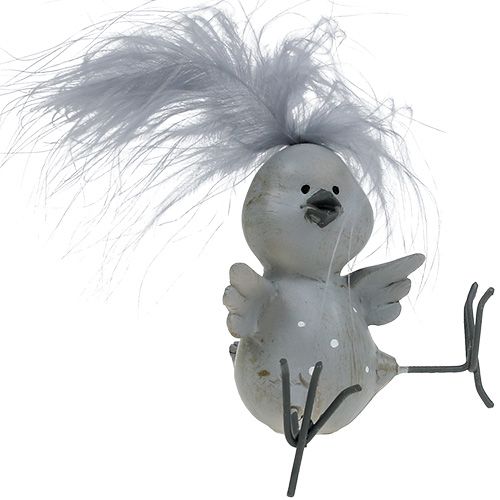 Floristik24 Decorative bird gray with feathers as a set 8cm 4pcs