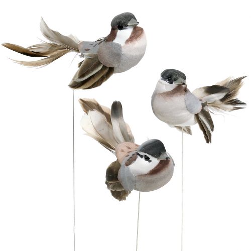 Decorative bird gray, brown 8.5cm 12pcs
