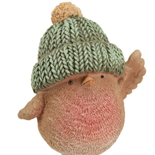 Product Decoration Bird with Hat Winter Decoration Blue Green H18cm 2 Pcs