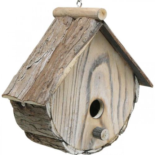 Floristik24 Decorative Bird House Wooden Decorative Nesting Box with Natural Bark White Washed H23cm W25cm