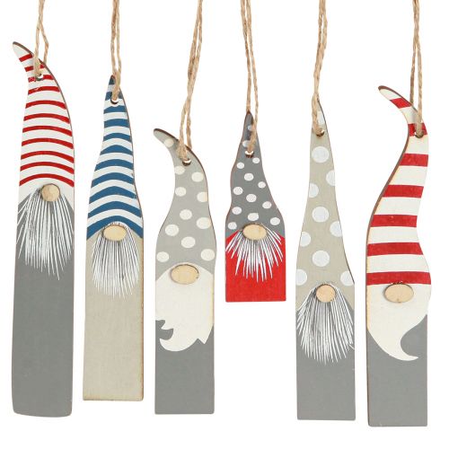 Floristik24 Decoration gnome Christmas tree decoration wood grey red 8-15cm 18 pcs