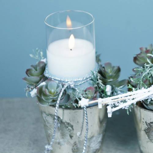 Floristik24 Deco lantern LED candle in a glass real wax Ø10cm H15cm