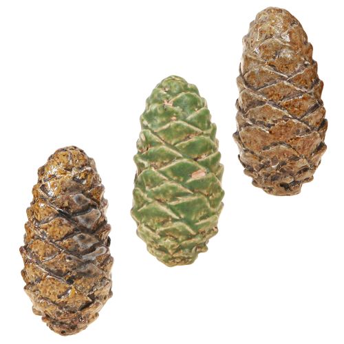 Floristik24 Decorative cones ceramic assorted green yellow brown 8.5cm 6 pcs