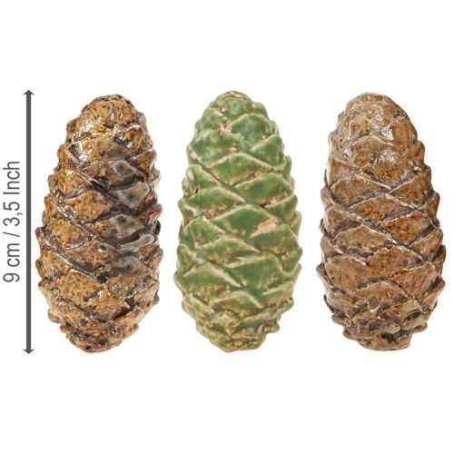 Floristik24 Decorative cones ceramic assorted green yellow brown 8.5cm 6 pcs