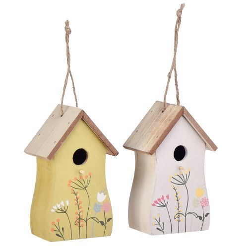 Product Decoration for hanging birdhouse wood white yellow 13cm 2 pcs