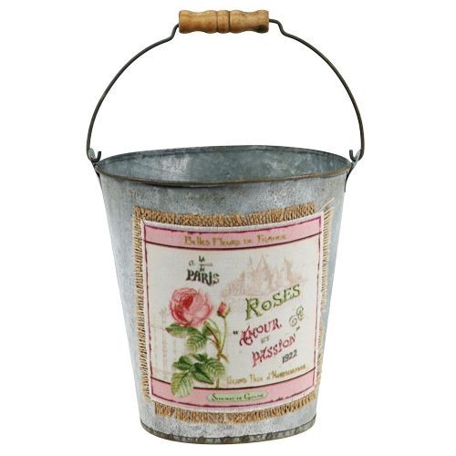 Floristik24 Decorative bucket with rose motif Ø16.5cm H17.5cm