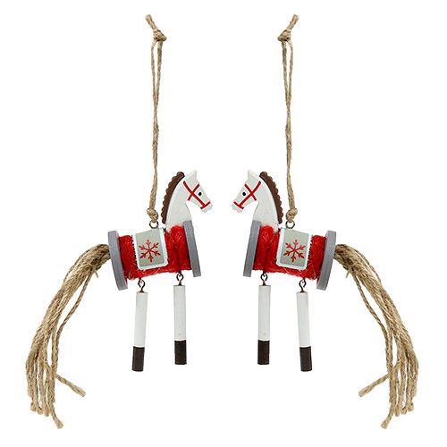 Floristik24 Decorative hanger horse red-white 20cm 6pcs