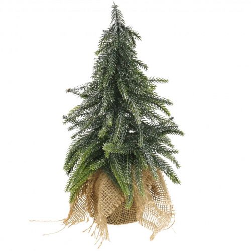 Floristik24 Deco Christmas tree mini fir jute bag glitter, green 26cm
