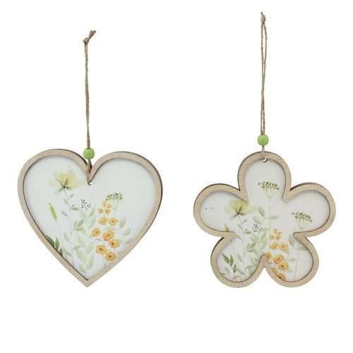 Product Decorative pendant wood flower heart motif flowers 12cm 6pcs