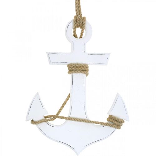 Floristik24 Decorative anchor wood white Wooden anchor for hanging 24cm
