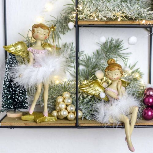 Product Decorative ballerina angel pink, golden Ø11.5 H15cm 2pcs