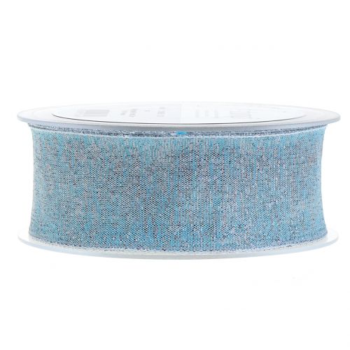 Floristik24 Decorative ribbon with mica light blue 40mm 20m