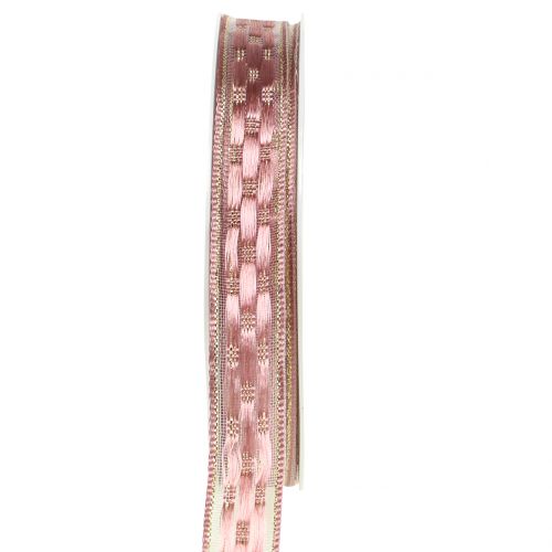 Floristik24 Decorative ribbon pink with gold 15mm 25m