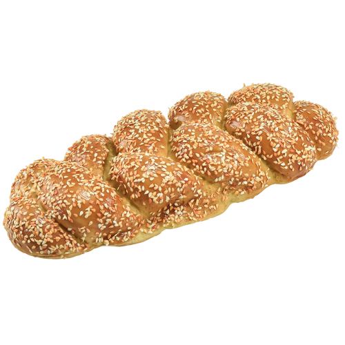 Product Decorative braided yeast bread with sesame seeds, deceptively realistic food replica for display and shop window decoration, 30cm