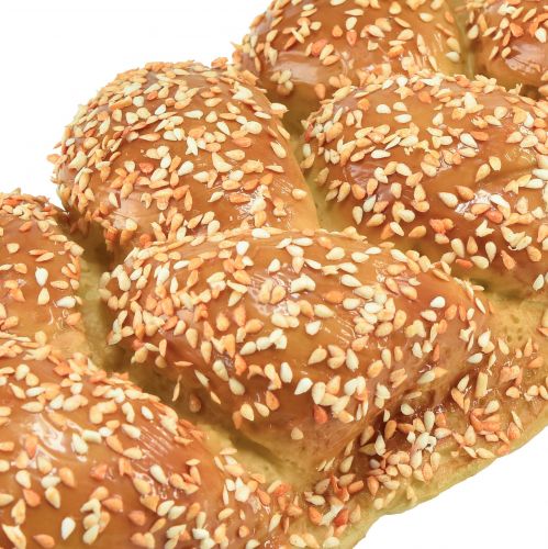 Product Decorative braided yeast bread with sesame seeds, deceptively realistic food replica for display and shop window decoration, 30cm